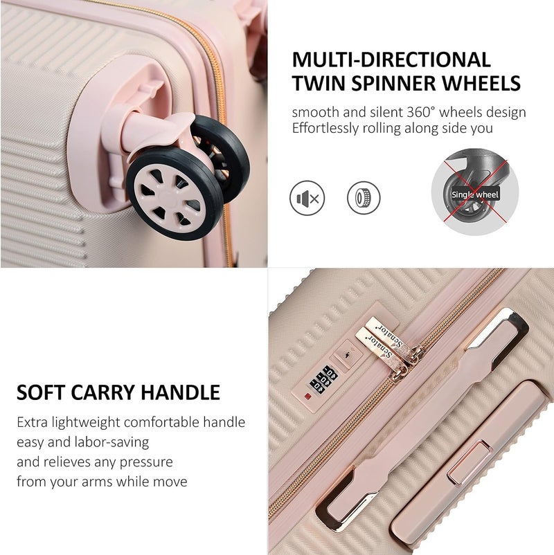 SENATOR Hard Case Carry On Luggage Trolley For Unisex ABS Lightweight 4 Double Wheeled Suitcase With Built In TSA Type Lock A5123 Milk Pink - Image 5